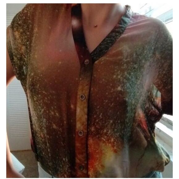 Forever 21 Plus Cosmo Sleeveless Black Universe Top Shirt Casual Women's Size XL - Picture 1 of 8